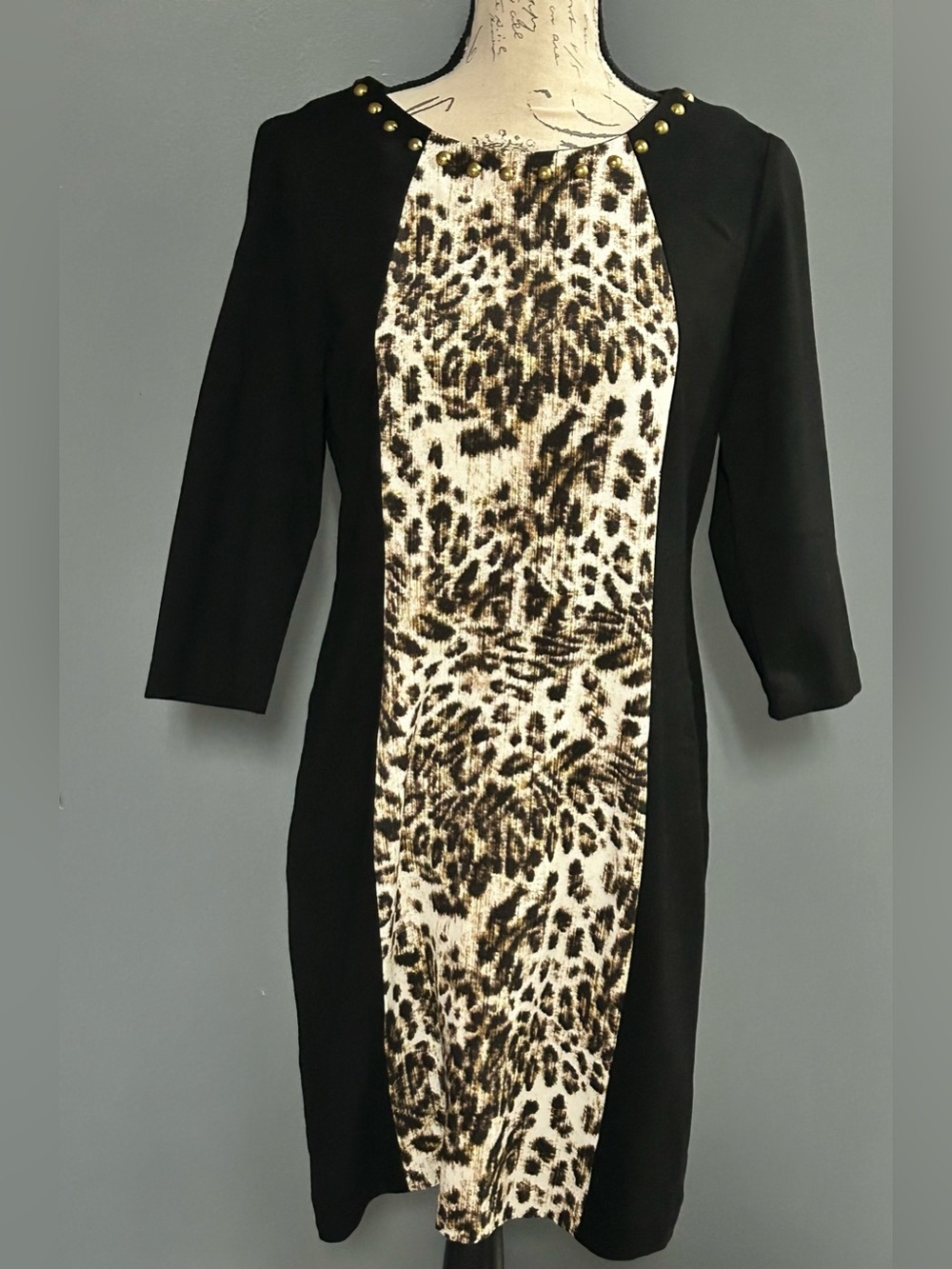 Ruby Rd Leopard Print Colorblock Studded Dress - Picture 3 of 8